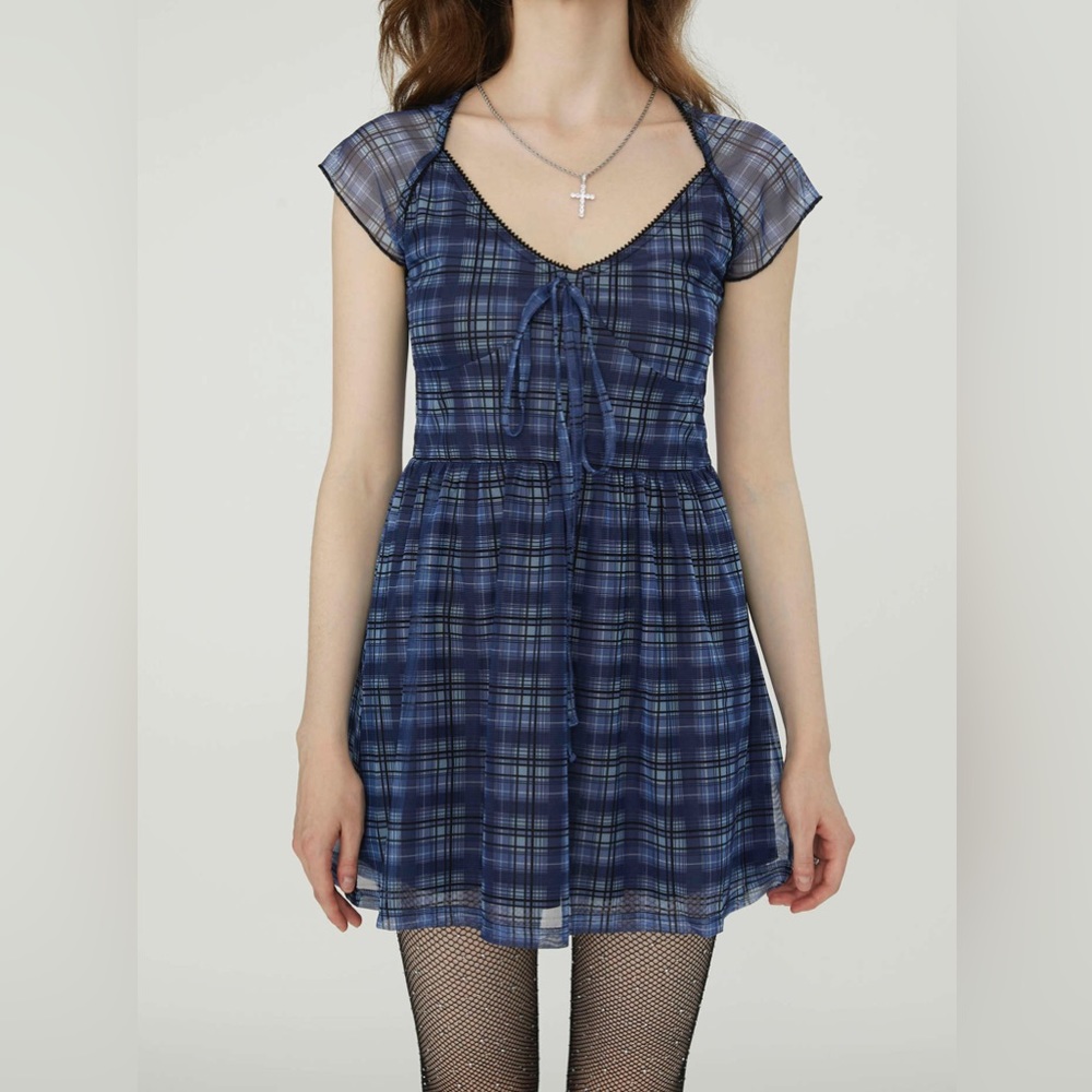Cider Plaid Knot Front Mini Dress